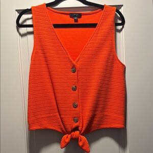 J Crew Orange Button-Down Knotted Top